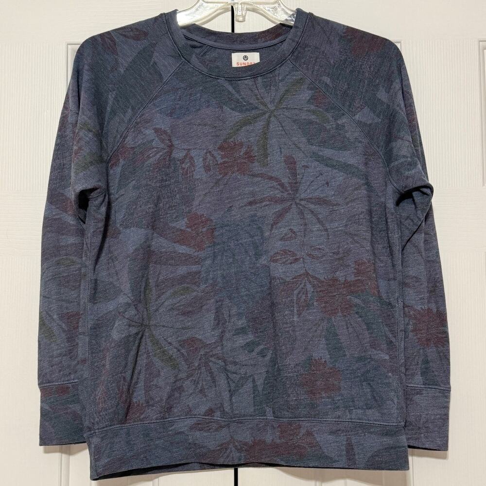 Sundry Long Sleeve Blue Floral Design Sweatshirt, Size 2